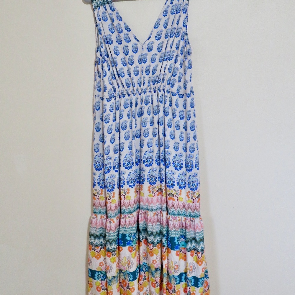 Anthropologie Lined Tiered Sleeveless Floral Maxi Dress Perfect 1X - Picture 10 of 11